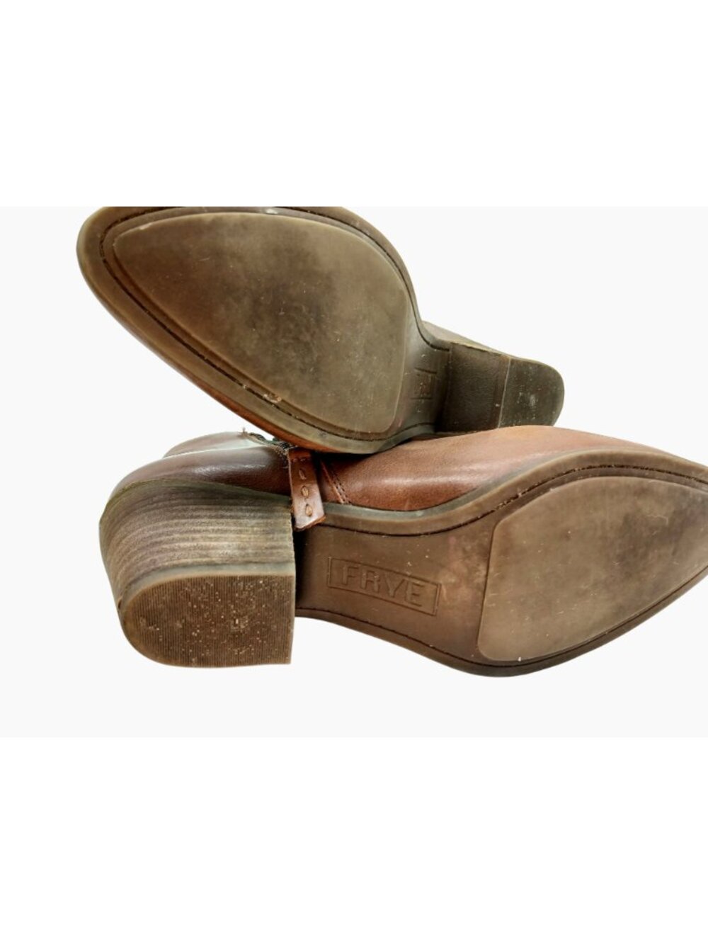 Frye Judith Double Zip Brown Leather Ankle Booties Womens Size 9M Boots Stacked - Picture 9 of 12
